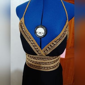 Phoebe Couture Black and Gold Midi Dress